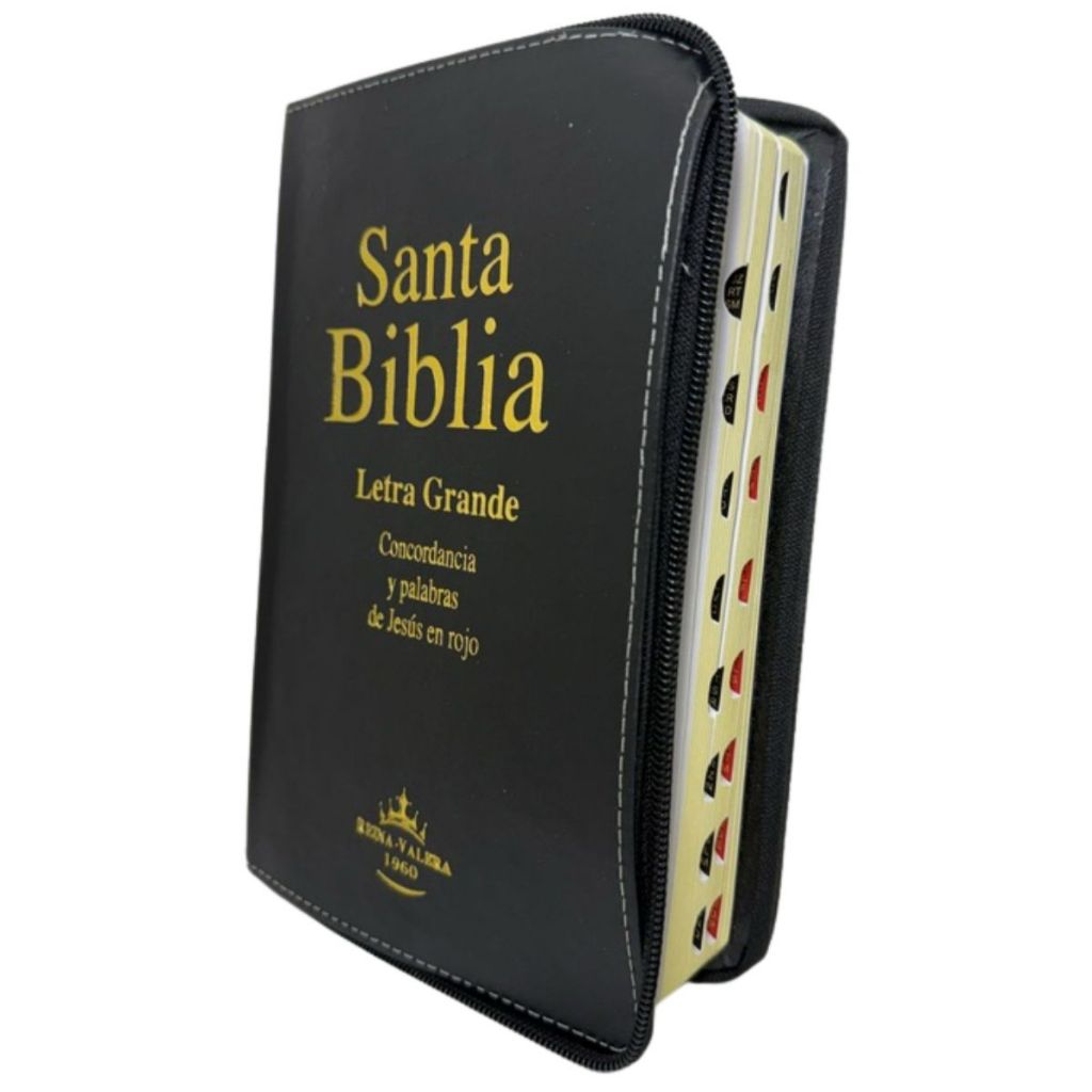 Santa Biblia Reina Valera Letra Grande En Español Capa preta C/ Zíper E Índice Lateral em Oferta na Shopee