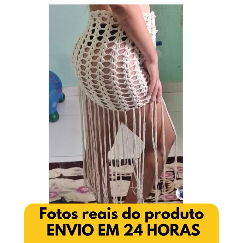 saia de Praia em Crochê Artesanal, Saía Feminina Franja Longa. ENVIO IMEDIATO – Saia de Crochê Premium com Franjas em Oferta na Shopee