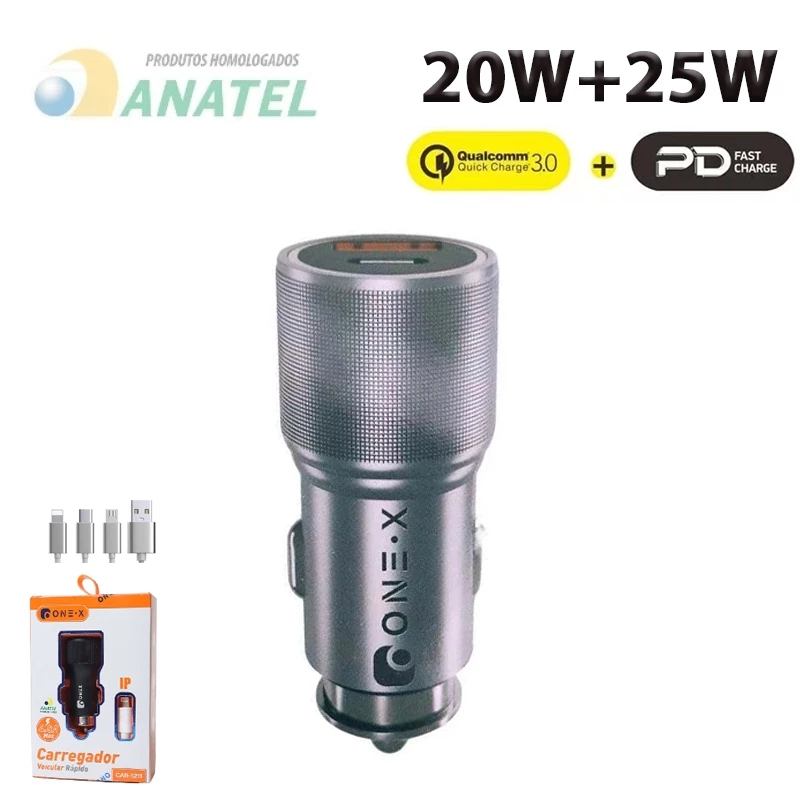 Carregador Veicular turbo TIPO C +USB 50W /USB+USB 4,8A Carregamento rápido/Universal ONEX Original Estável seguro