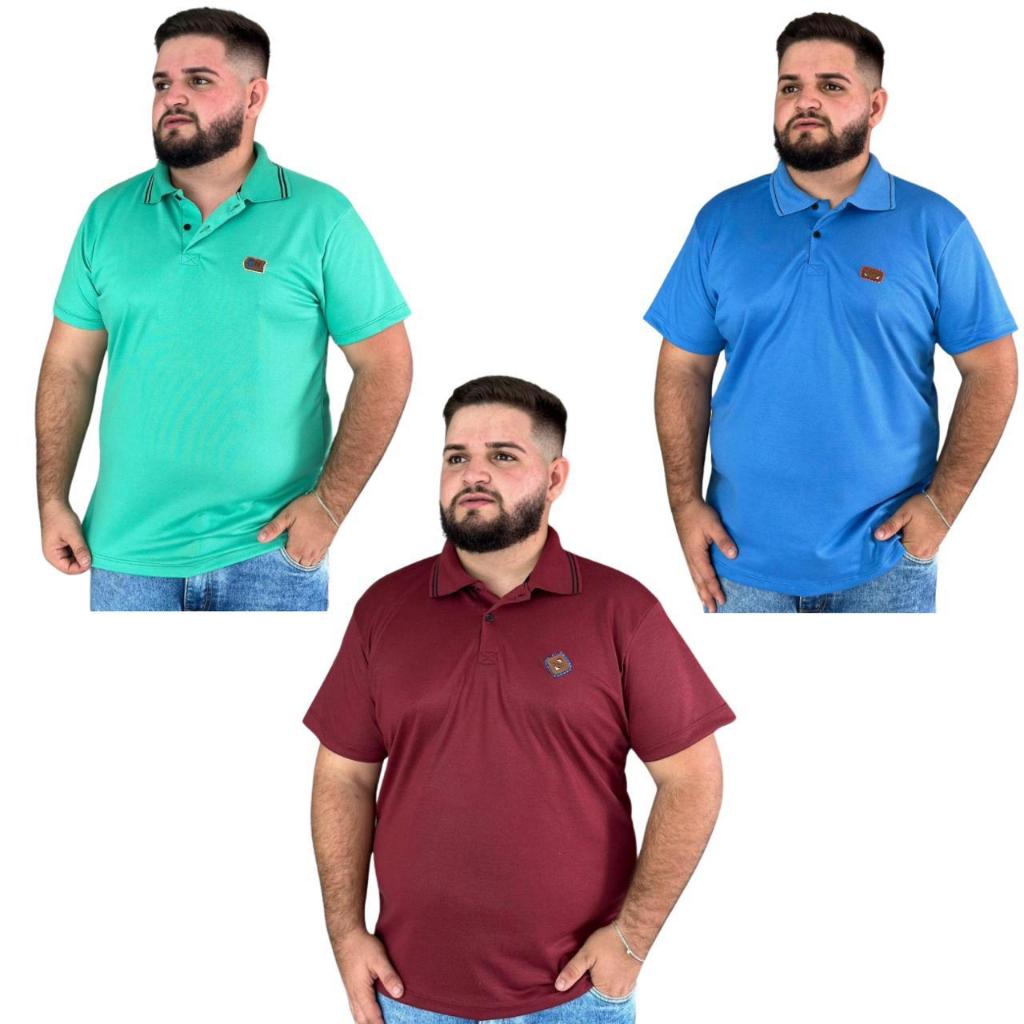 Kit 3 Camiseta Polo Pique Bordada Manga Curta Poliester