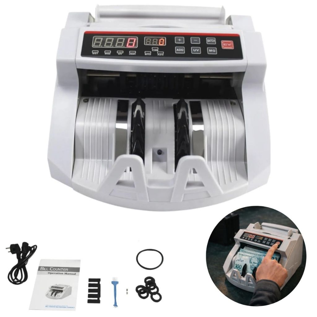 Máquina Contadora De Cédulas Dinheiro E Detectora De Notas Falsas Portátil Bivolt ENVIO IMEDIATO