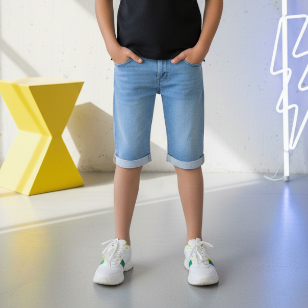 Bermuda Jeans Masculino Menino Bolsos e Regulador Cós