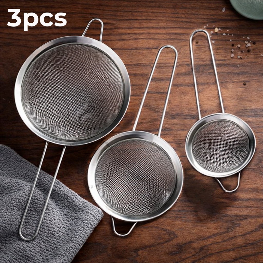 Kit Peneira Coador Aço Inox 3 Tamanhos Utensílio Para Cozinha