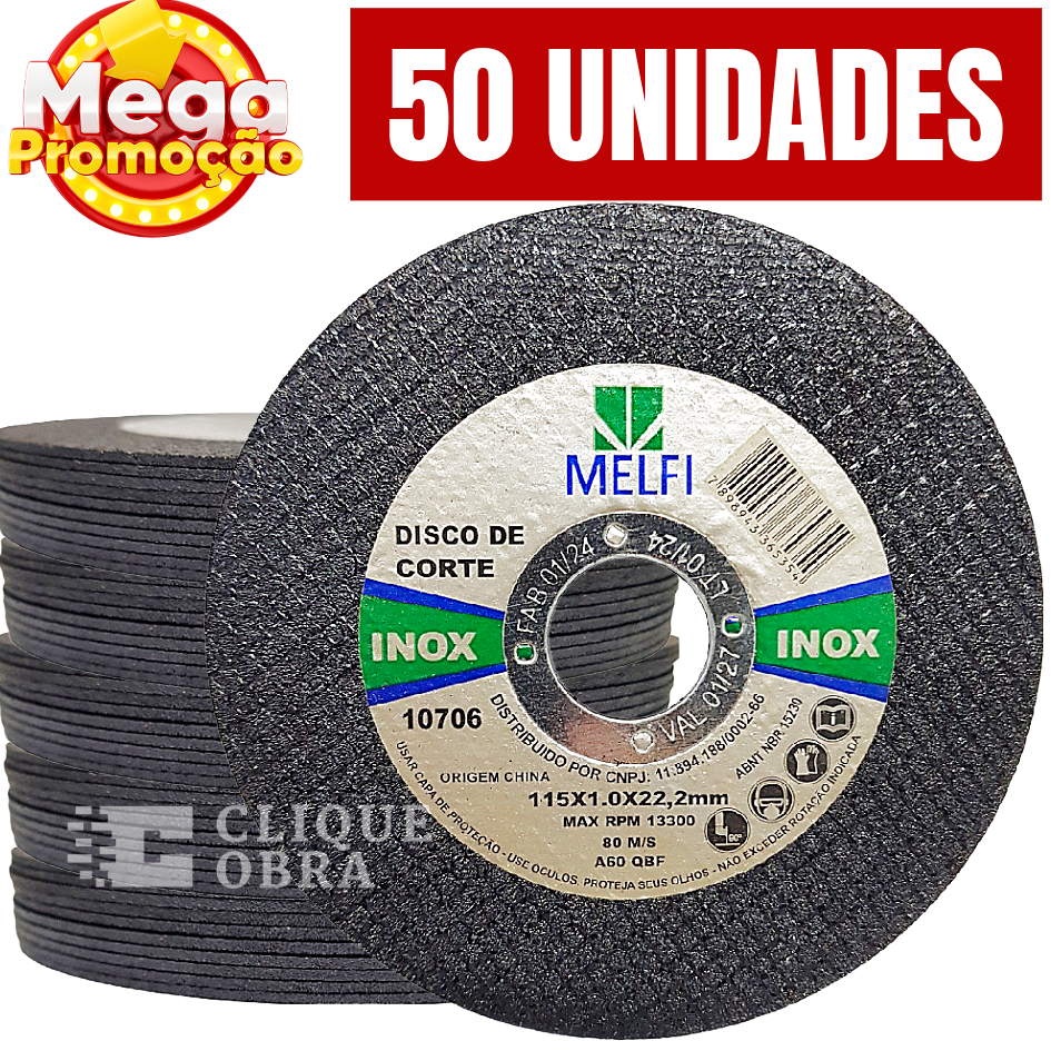 Disco De Corte Inox 4.1/2 Melfi 50 Unidades em Oferta na Shopee