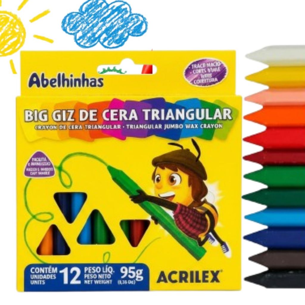 Big Giz de Cera Longo Triangular 12 cores - Acrilex