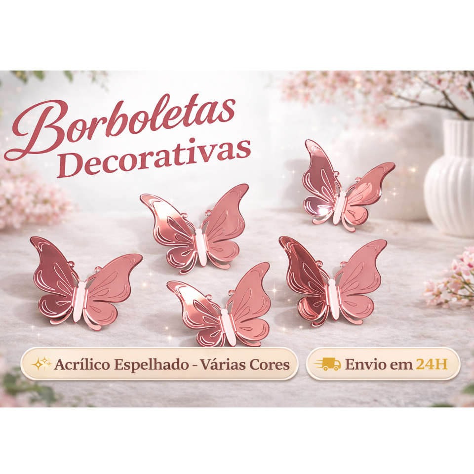 Kit 5/10/15 Borboletas 3D Luxo delicada acrílico espelhado efeito muito brilhante