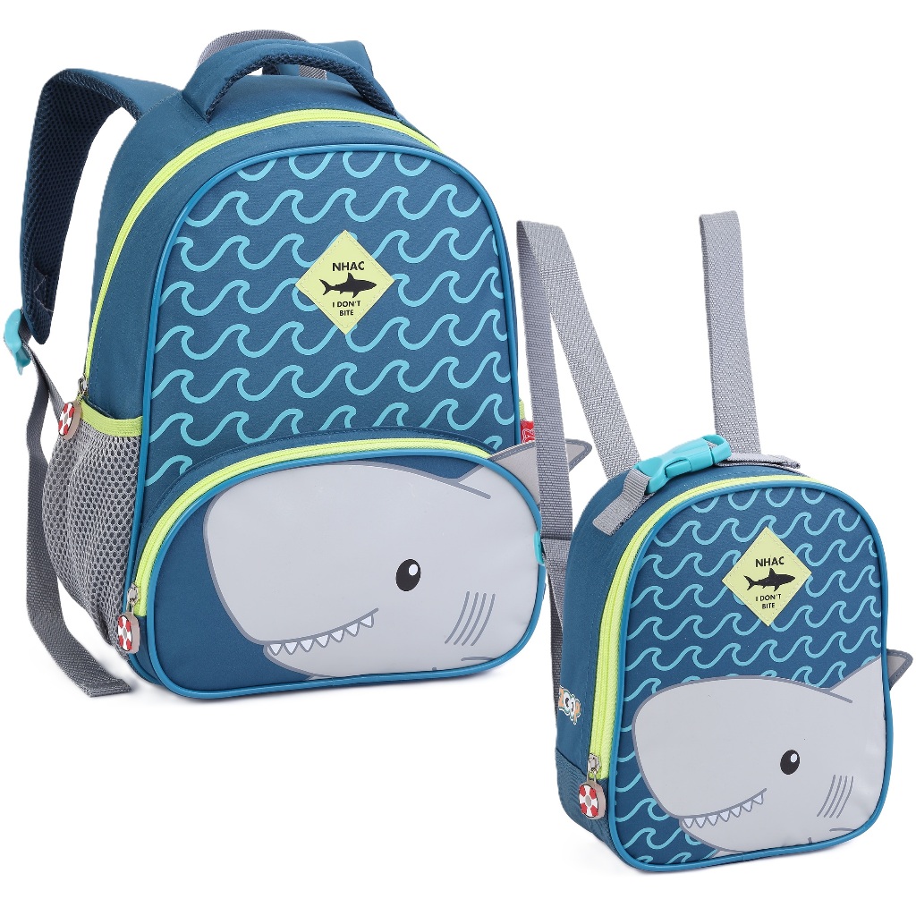Kit Mochila Bolsa Escolar Infantil Creche Menino Tubarão Bichinhos Animais Pinguim com Lancheira Seanite Zoop KT43173 MI