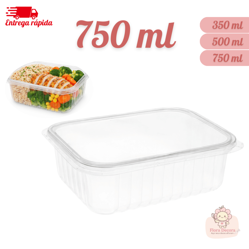 Kit 24 Pote De Embalagem Marmita Retangular Plástico Com Tampa em Oferta na Shopee