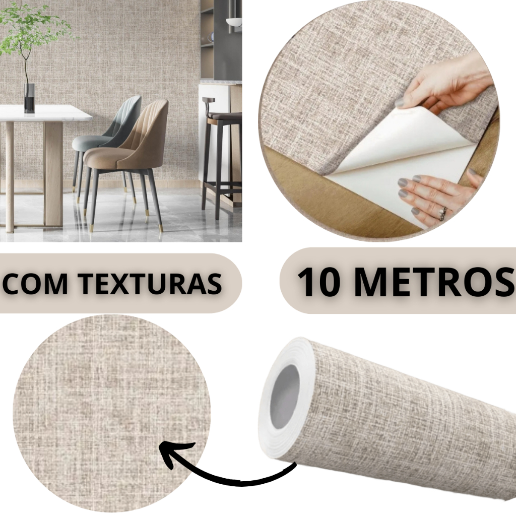 Papel de Parede Autocolante Linho Bege Texturizado 10 Metros Adesivo Premium Efeito Linho Realista