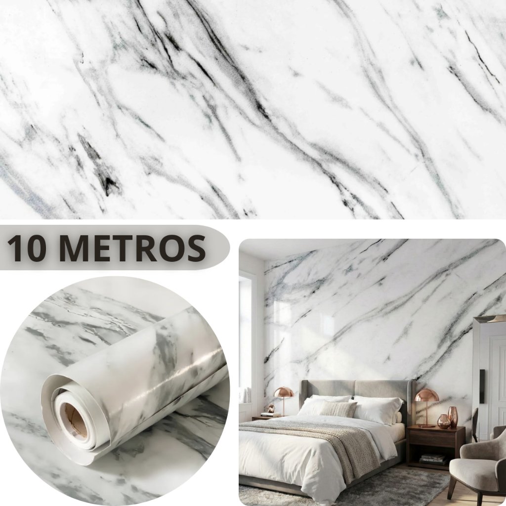 Papel Parede Mármore Branco 10 metros Adesivo Autocolante Lávavel Linha Premium Sala Cozinha Quarto em Oferta na Shopee