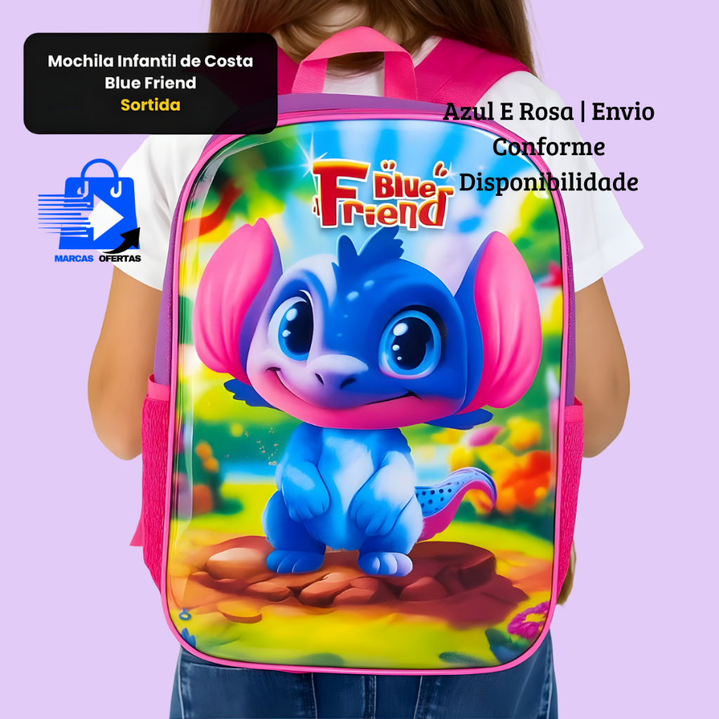 Mochila de Costas Infantil Blue Friend Sortida para Meninos e Meninas Mochila Escolar Stitch