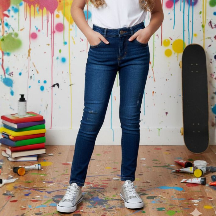 Calça jeans infantil juvenil skinny elastano luxo com bolso