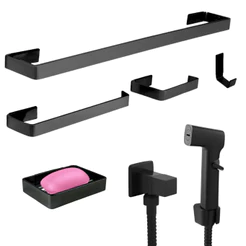 Kit Acessórios Banheiro Preto Fosco + Ducha Higiênica 1/4 de Volta + Saboneteira Porta Sabonete