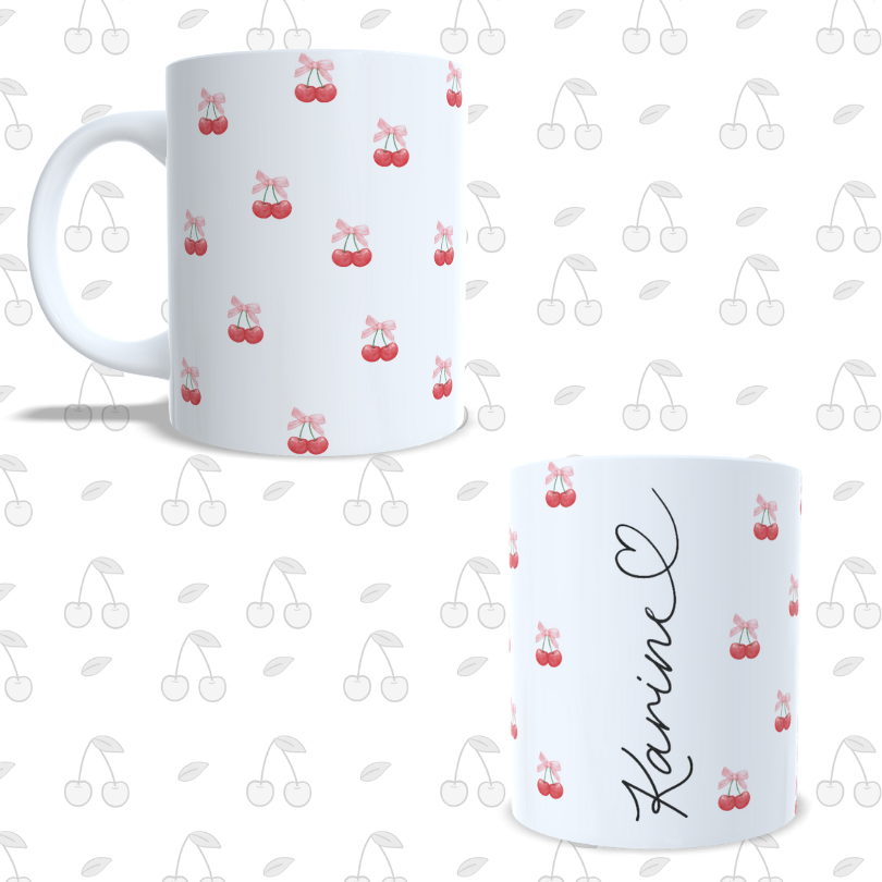 Caneca de cerâmica Personalizada com nome Cerejas Presente Namorada Mãe Mulher Amiga