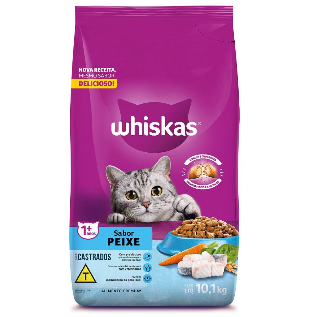 Ração Whiskas gatos castrados peixe 10kg para gatos exigentes em Oferta na Shopee