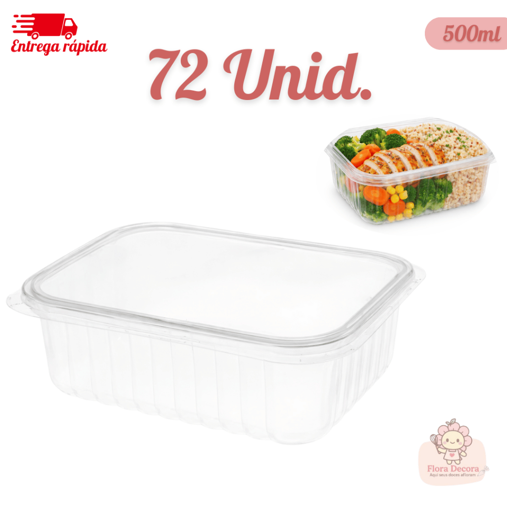 Kit 72 Pote De Embalagem Marmita Retangular Plástico Com Tampa 500ml em Oferta na Shopee