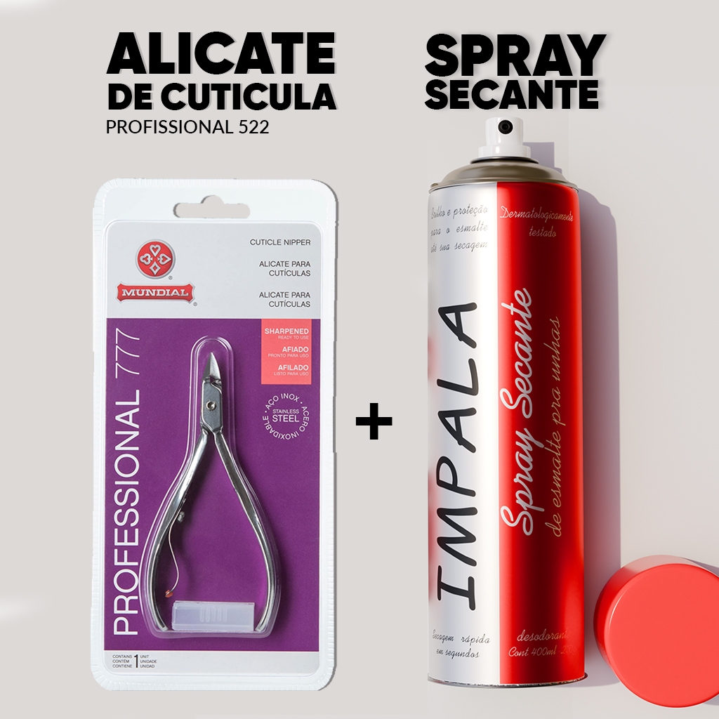Spray Secante Esmalte + Alicate de Cuticula e Cortador De Unha Mundial