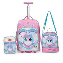 Kit Mochila Rodinha Escolar Lancheira Térmica Estojo Box Reforçada Yupe