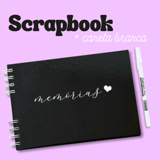 Álbum Para Fotos Scrapbook A5 Preto Folhas Pretas 180g e Caneta Branca Opcional em Oferta na Shopee