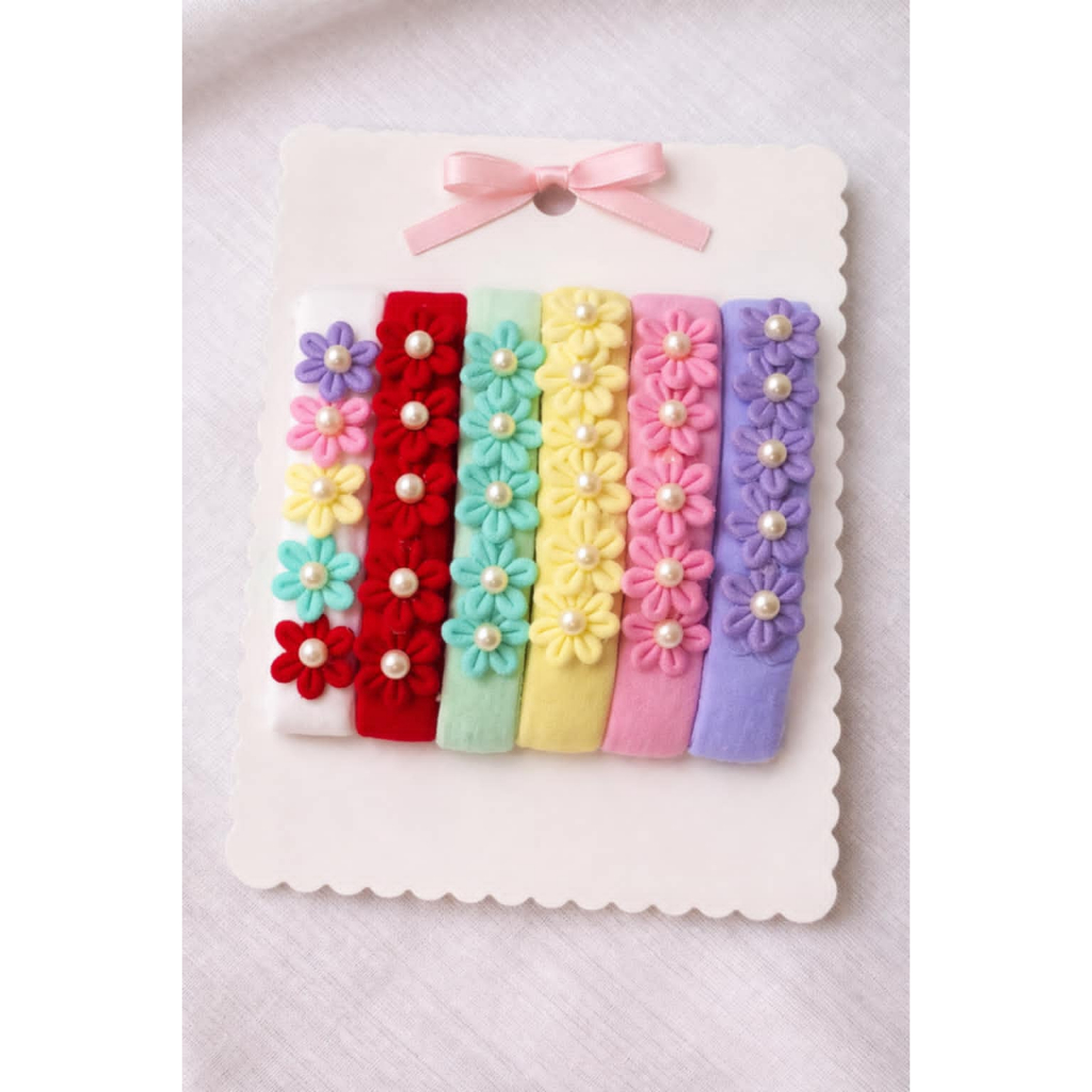 Kit 5 Faixinhas Bebê Flores Luxo com Pérola - Faixa Cabelo Menina Batizado Festa Saída Maternidade Não Aperta Premium