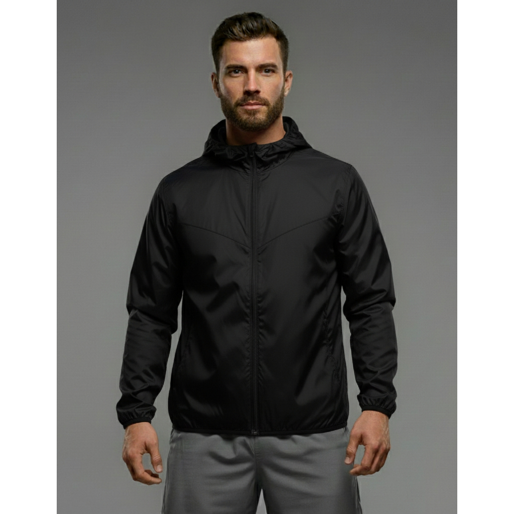 Jaqueta Corta Vento Masculina - Lisa - Com Capuz, Bolso e Zíper - Academia Corrida Esportes