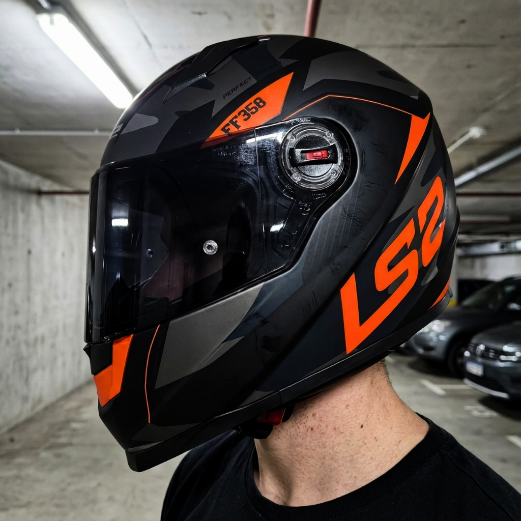 Capacete LS2 FF358 Tank Camo Preto Laranja Fosco