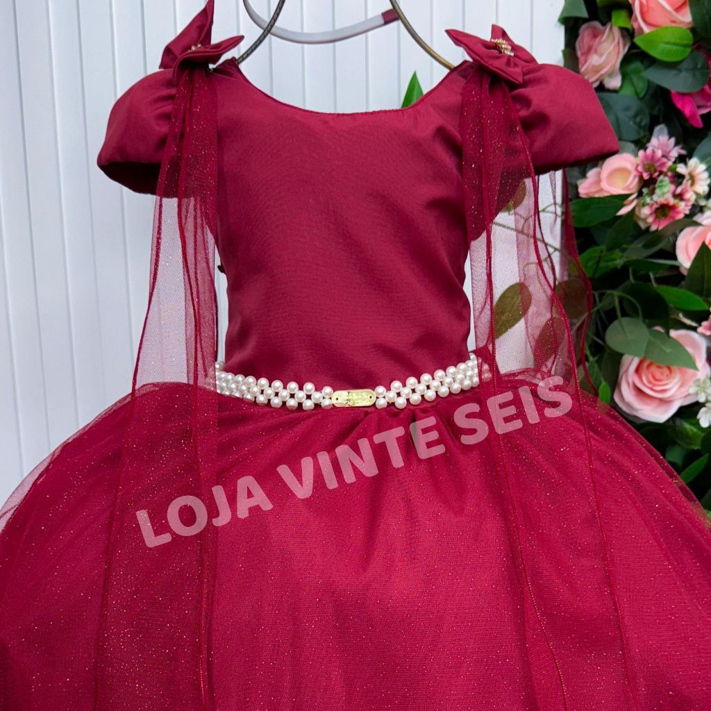 Vestido Marsala Longo Infantil Menina Formatura Festa Aniversário Casamento Daminha Luxo 1 ao 16 anos