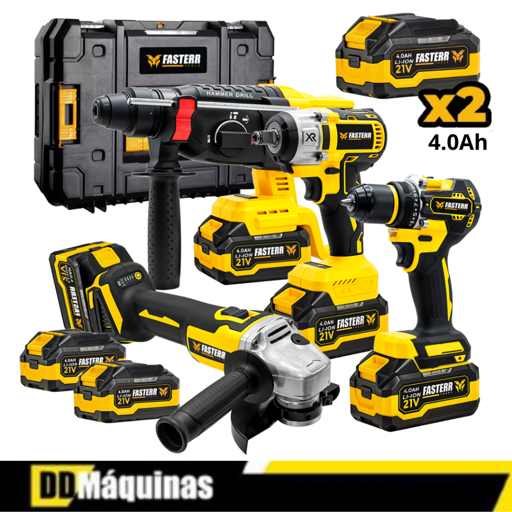 Kit De Ferramentas Versátil Profissional 4 Em 1 Com 2 Baterias 21V Brushless FST001K - Fasterr em Oferta na Shopee