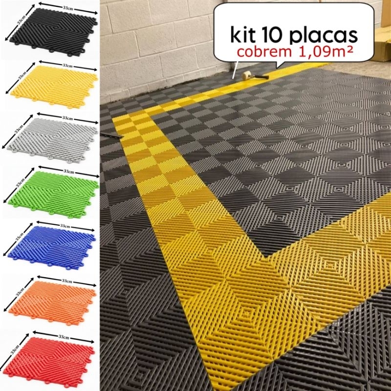 kit 10 Piso modular 33x33 automotivo garagem banheiro vestiário