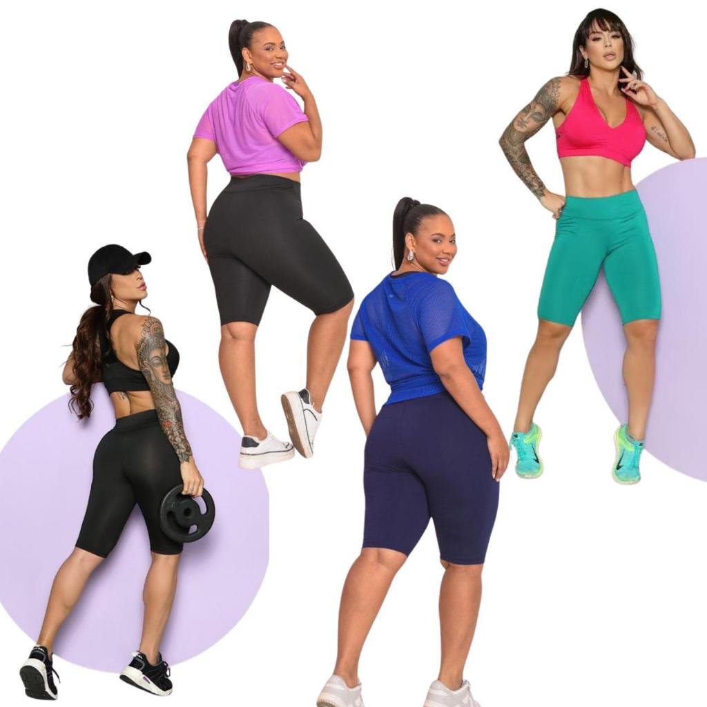 kit 4 Bermuda Ciclista Suplex Feminina Fitnes Academia Lisa Plus Size  Básica Dança Pilates Caminhada Passeio