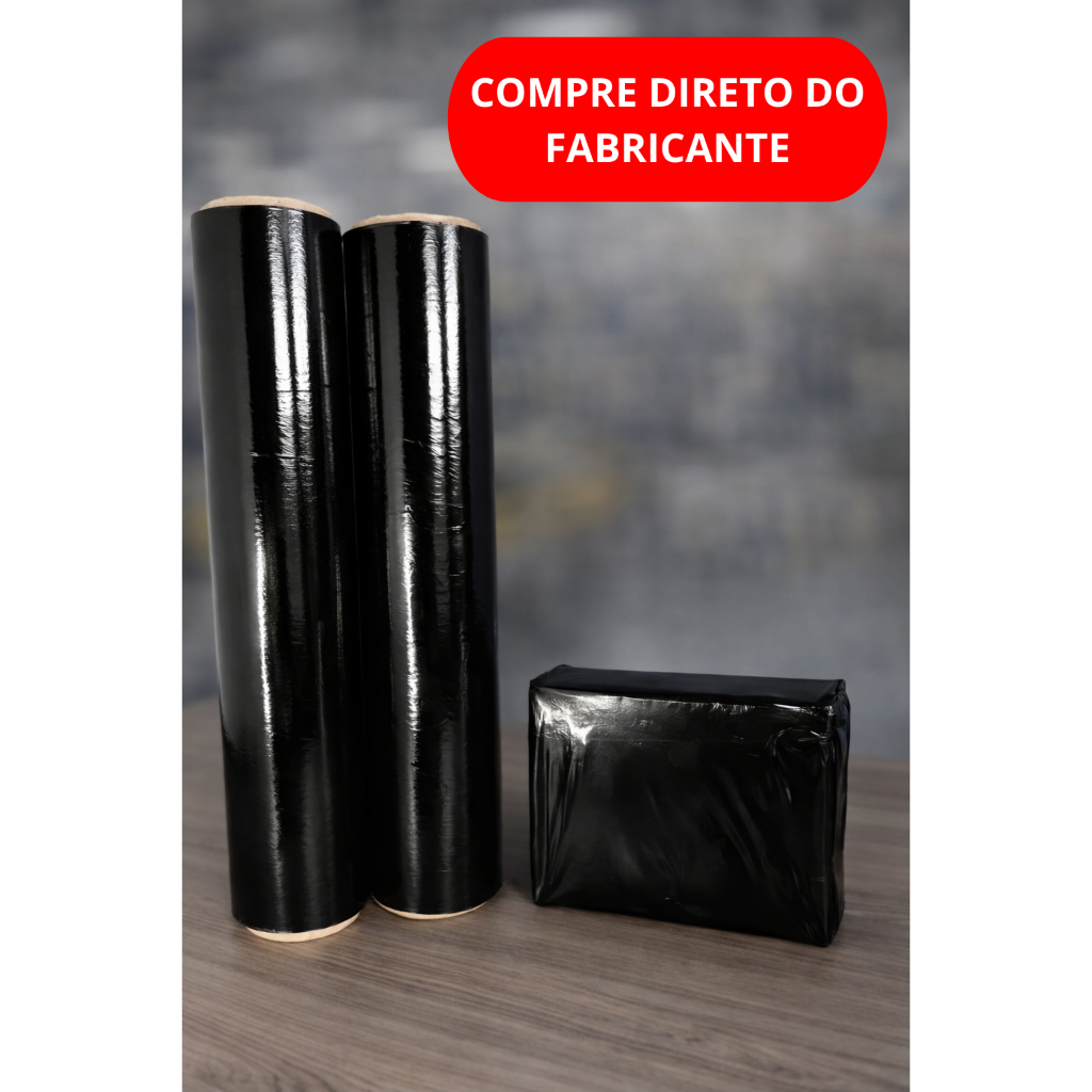 Kit 2 Bobinas Filme Stretch Preto 20 Micras x 50cm | Embalagem Segura, Resistente e Discreta (400m)