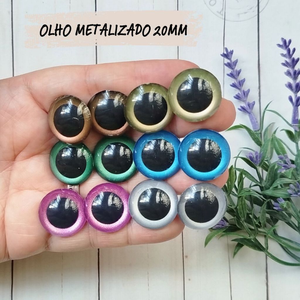 Olho metalizado 20mm (5 pares) para Amigurumi/Crochê em Oferta na Shopee