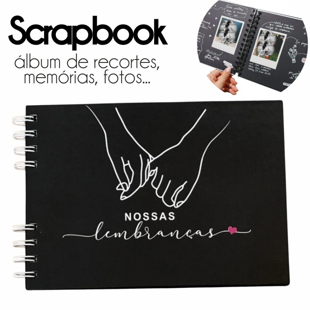 Álbum de Fotos Scrapbook A5 Folhas Pretas 180g Memórias, Viagens, Namorados Capa Dura em Oferta na Shopee
