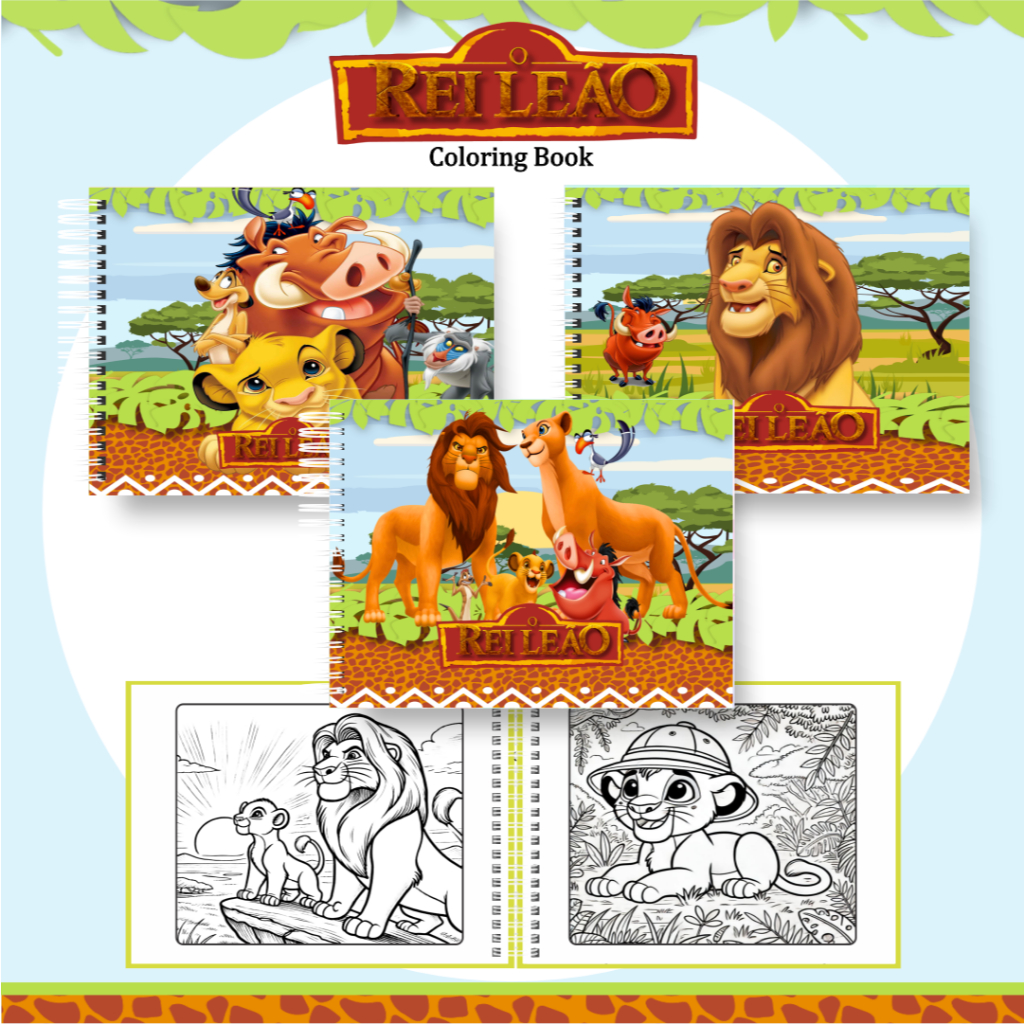 Livro de Colorir Folha GROSSA 180g REI LEÃO 50 Páginas / PROMOÇÃO em Oferta na Shopee