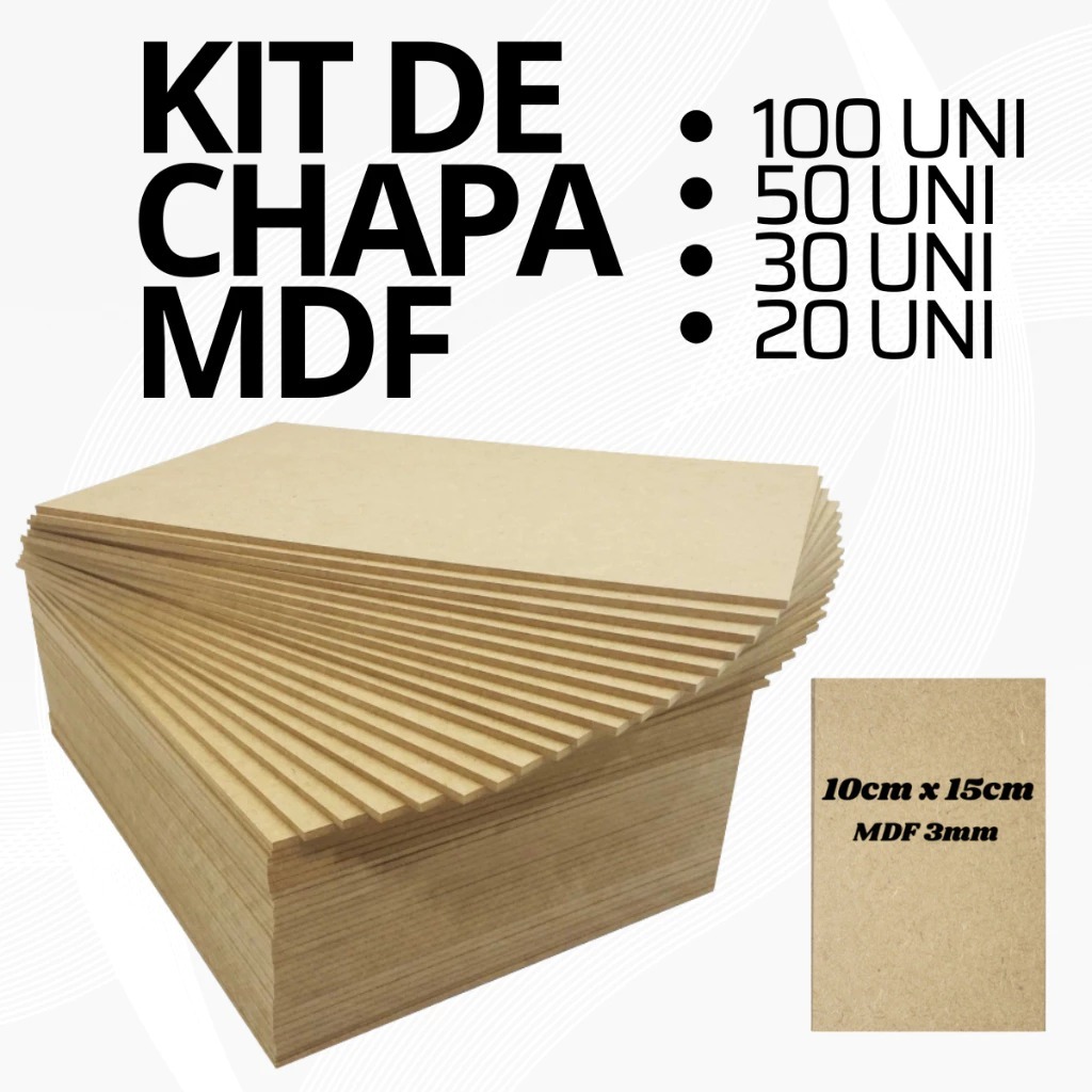 Kit 100 Chapas MDF Cru 10x15cm 3mm Retangular Artesanato Decoração Quadro Chapa Multiuso Retangular