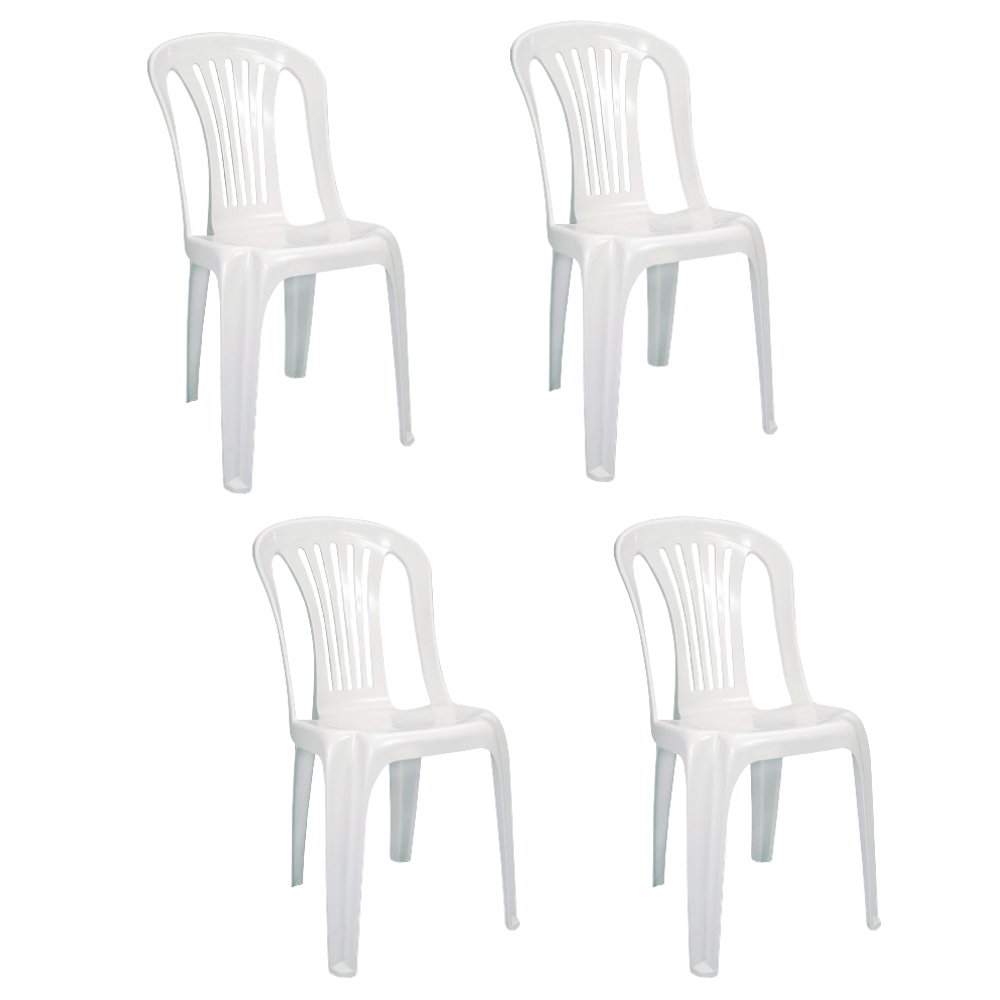 Kit C/04 Cadeira Sem Apoio De Braços Adulto de Plastico Cor Branca Para Jardim e Area Interna