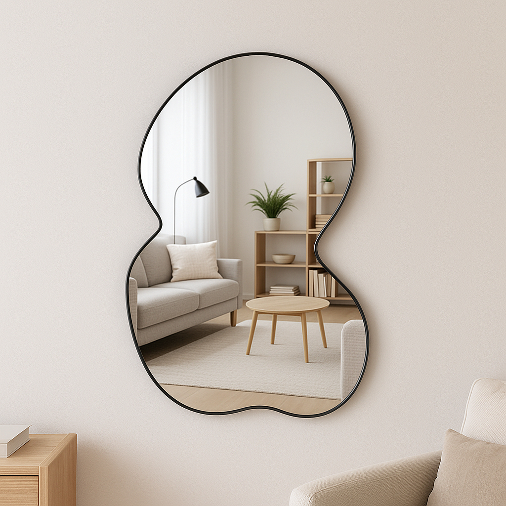 Espelho Orgânico de Parede Grande 60x80cm Para Sala Quarto Banheiro Moldura Caramelo