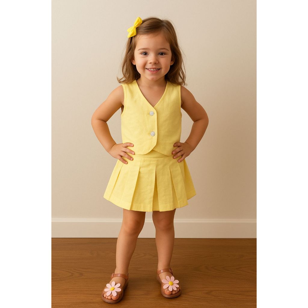 Conjunto Infantil menina 4 ao 10 alfaiataria/linho colete e shorts saia plissada– Look Menina Fashion Roupas Infantil em Oferta na Shopee