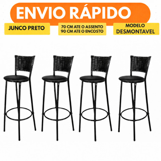 Kit Banquetas Alta Junco Preto Banco Bistro Desmontavel Preto Balcao Cozinha Area Gourmet 90 cm em Oferta na Shopee