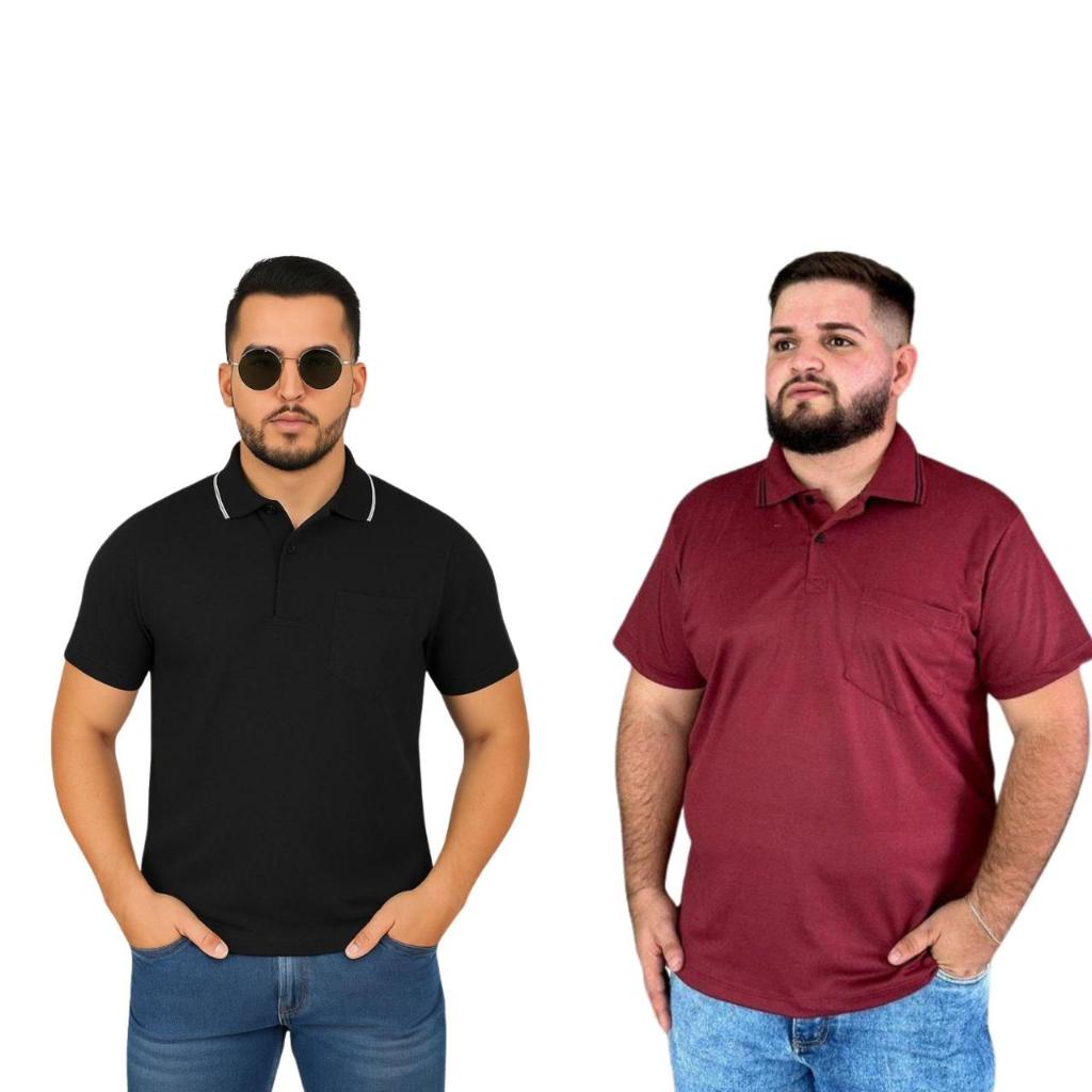 Kit 2 Camiseta Polo Pique Poliester Com Bolso Manga Curta