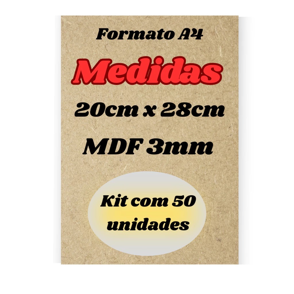 Kit 50 Un 20x28 Chapa A4 MDF Cru 3mm Para Quadros Decorativos Porta Retrato Artesanato