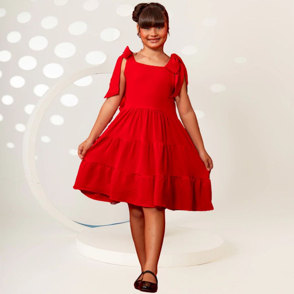 Vestido Infantil Juvenil Feminino Evangélico Soltinho Midi Elegante Confortável Babado Princesa