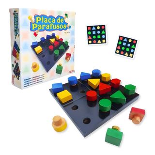 Placa de Parafusos Brinquedo Educativo de Madeira Coordenação Motora Percepção Visual Carimbras
