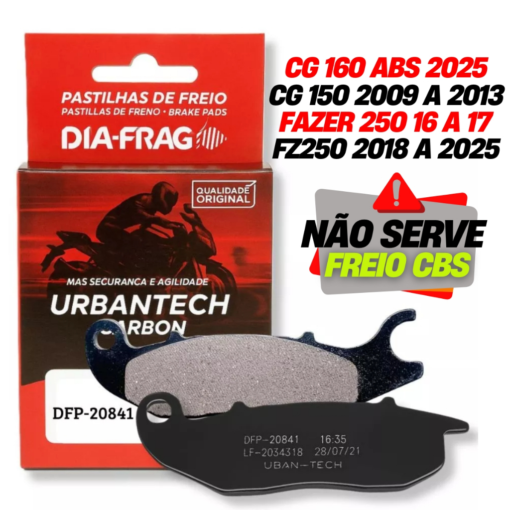 Pastilha de Freio Dianteira Cg 160 Titan Abs 2025 / Fz25 250 Abs Fazer 250 Diafrag (orgânica)