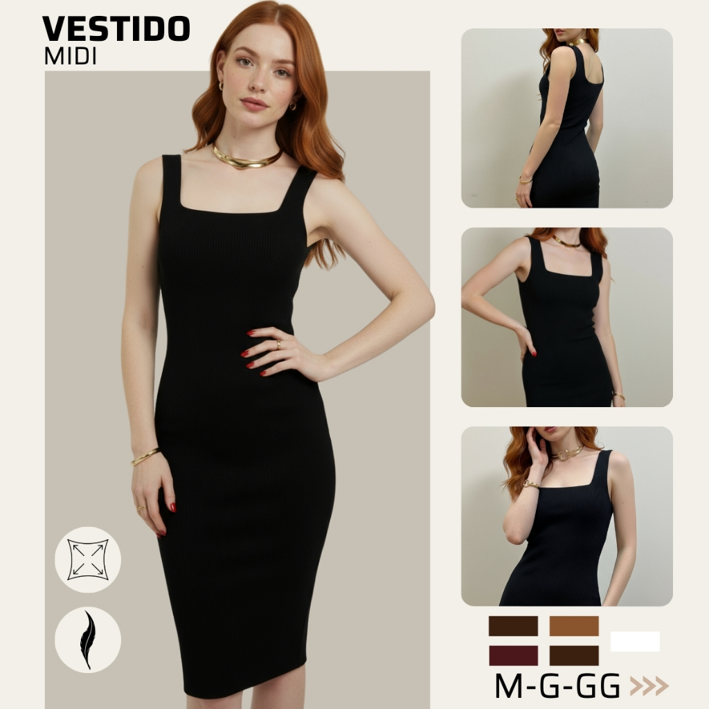Vestido Feminino Acinturado Tubinho Regata Básico Liso M ao GG em Oferta na Shopee