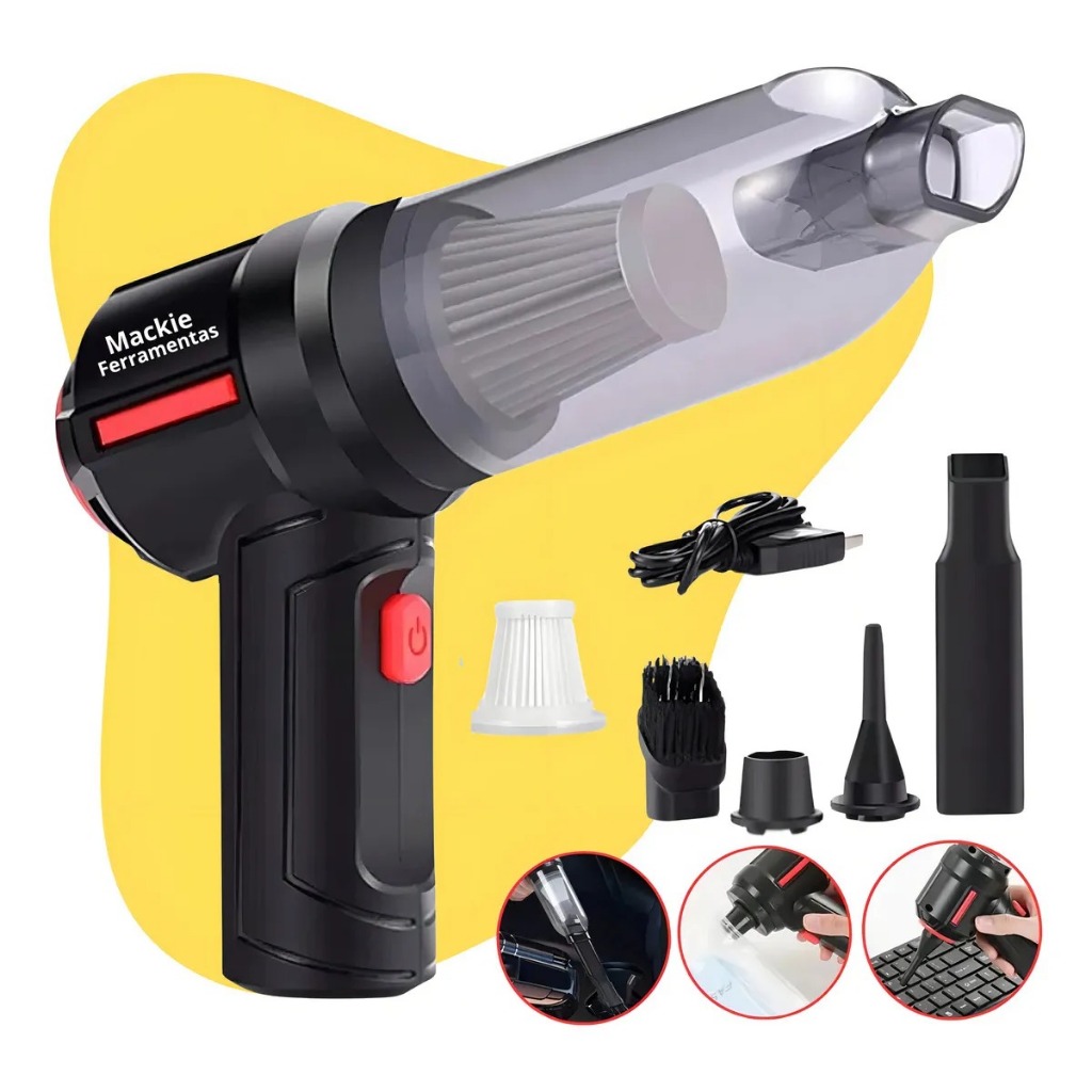 Mini Aspirador De Pó Portátil 3 Em 1 Sem Fio Recarregável Automotivo Casa Carro Potente USB Premium