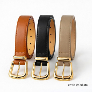 Kit 2 Cintos Feminino Da Moda Ajustável Com Fivela Dourada Estilosa Cinto de Couro Casual Acessório em Oferta na Shopee