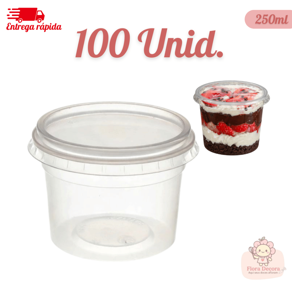 Kit 100 Pote Redondo Com Tampa Descartável Plástico 250ml Copozan em Oferta na Shopee