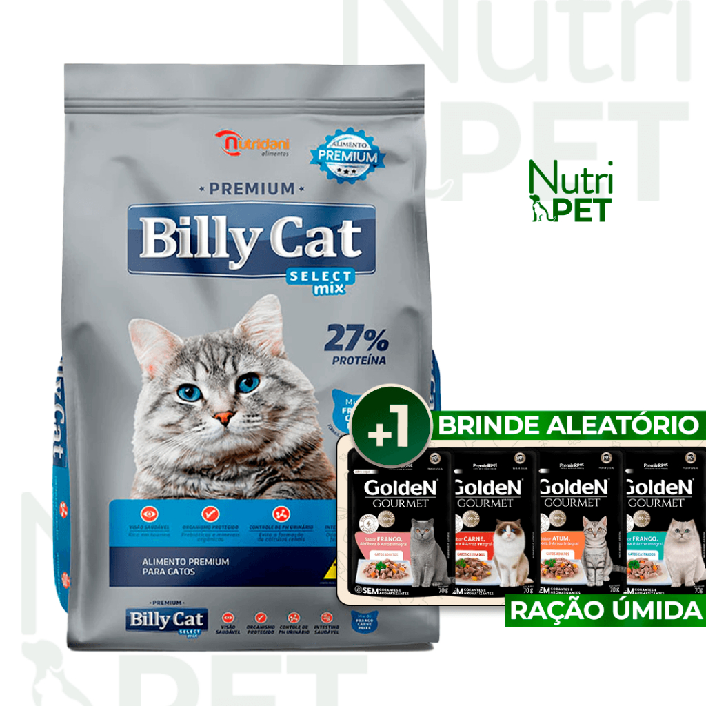 10KG Novidade Ração Billy Cat Mix Frango Carne Peixe 10Kg