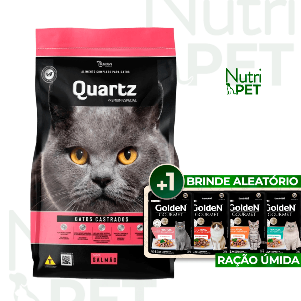 Ração Quartz Gatos Castrados Salmão 10kg em Oferta na Shopee